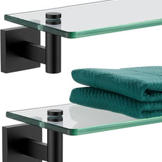 KOKOSIRI Bathroom Shelves Glass Floating Shelf 12-Inch for Bedroom Living Room Kitchen Hanging Rack Rustproof Wall Mounted Black 2 Pack B1105BK-L12-P2