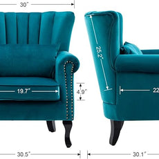 Mid Century Accent Chair Modern Tufted Wingback Armchairs Club Chair Velvet Single Sofa Lounge Chair with Pillow for Living Room, Teal Blue