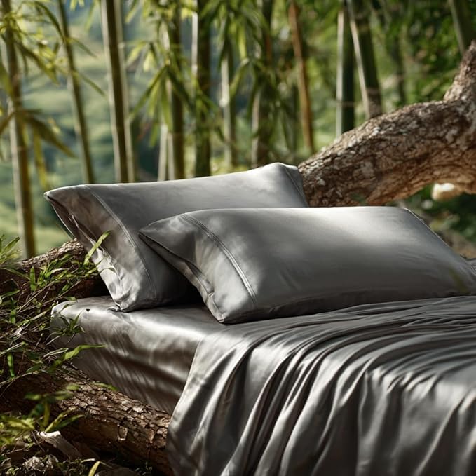 Twin XL Bamboo Bed Set by Bedly - 100% Organic Viscose/College Dorm Essential/Ultra Soft, Cooling, & Breathable/Lifetime Quality/Gray Color Bamboo Bed Set