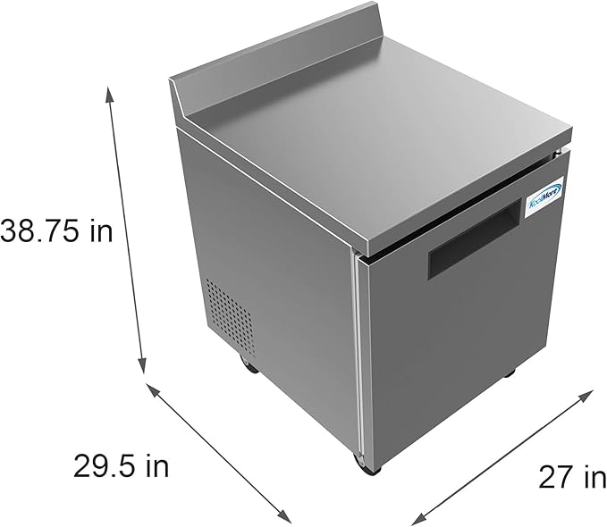 KoolMore 27" Stainless Steel Worktop Commercial Refrigerator with 3 1/2 Backsplash - 6.3 cu.ft, RWT-1D-6C