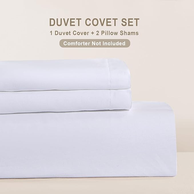 100-Percent Cotton Duvet Cover Set, Hidden Zipper Closure, Ultra Soft, Durable and Fade Resistant, Queen/Full, White (Comforter Not Included)