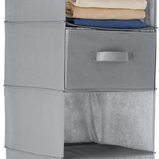 Amazon Basics 6-Tier Hanging Shelf Closet Storage Organizer with Removable Drawers, Grey, 6.9