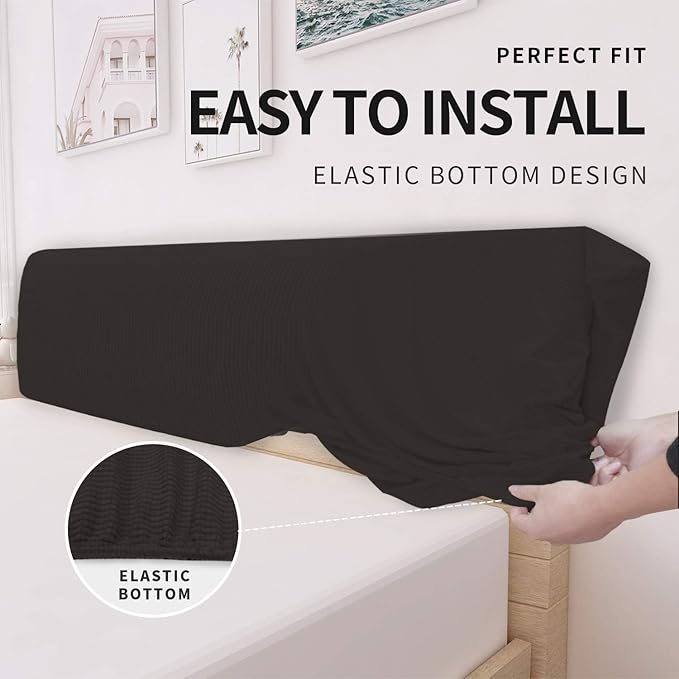 Easy-Going Stretch Bed Headboard Cover,Small Square Jacquard Headboard Slipcover, Dustproof Bed Head Cover for Bedroom (Full,Chocolate)