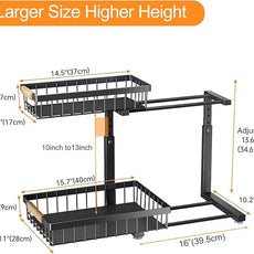 PXRACK 2 Pack Under Sink Organizer,Adjustable Height,2 Tier Pull Out Under Cabinet Organizer,Slide Out Thickened Metal Under Sink Storage for Kitchen Bathroom Laundry Cabinet Pantry,Black(L)