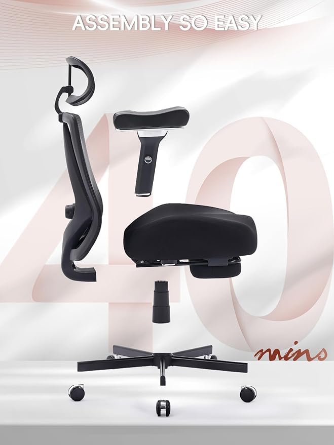 Big and Tall Office Chair 500lbs, Ergonomic Desk Chair with W Wide Thick Cushion, Executive Mesh Office Chair with Adjustable Headrest, Lumbar, Footrest, 4D Armrest Computer Task Chairs for Nap, Black
