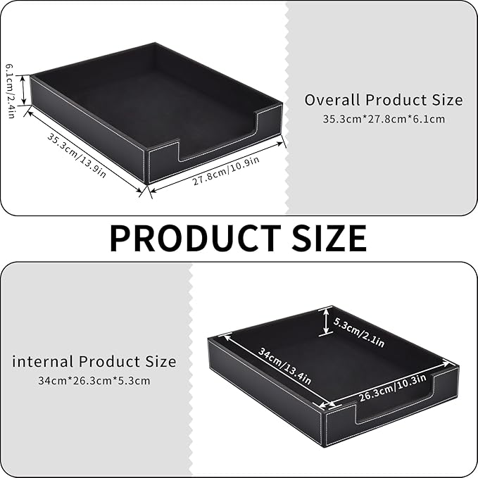 Leather Letter Tray, Office Supplies Desk Organizer for Mail Paper Files Magazines Jewelry Cosmetics,Luxury Letter Holder&Multipurpos Stackable Office Desktop Storage Box,Black