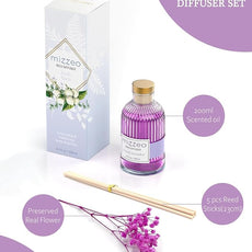 MIZZEO Reed Diffuser Set, French Lavender 6.76 fl oz Highly Scented Room Diffuser Home Fragrance Essential Oil Reed Flower Diffuser, House Bedroom Office Decor & Gifts