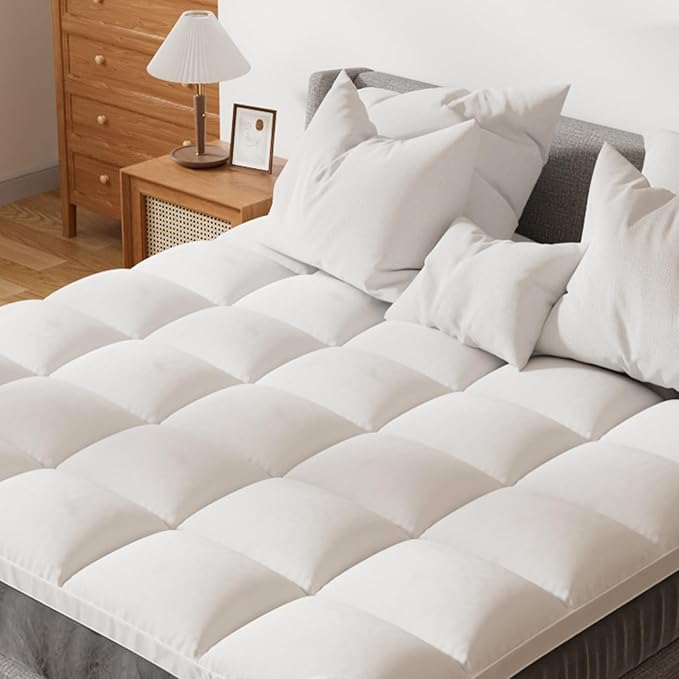 RV Short Queen Mattress Topper - Soft & Extra Thick Pillow Top for Camper Mattress Pad & Protector | Bed Topper for RV Camper Bed, Pop Up and Trailer