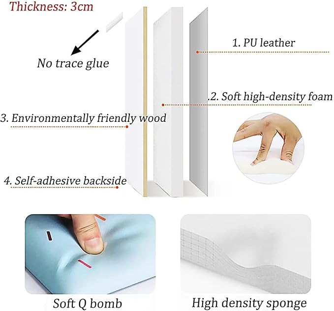 3D Anti-Collision Wall Padding, Peel & Stick Upholstered Wall Panels, Queen Headboard, Playroom Decorative Protection, Pack of 2 Panels - 23.6' X 11.8' (Purple)