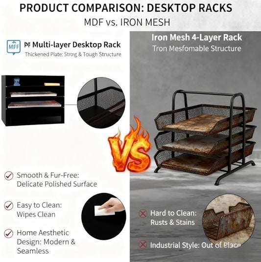 EMERIT 4-Tier Adjustable Paper Organizer, Large Capacity Book Shelf for Textbooks/Magazines/Office Files, Wooden Dividers, 7 lbs per Shelf, Black