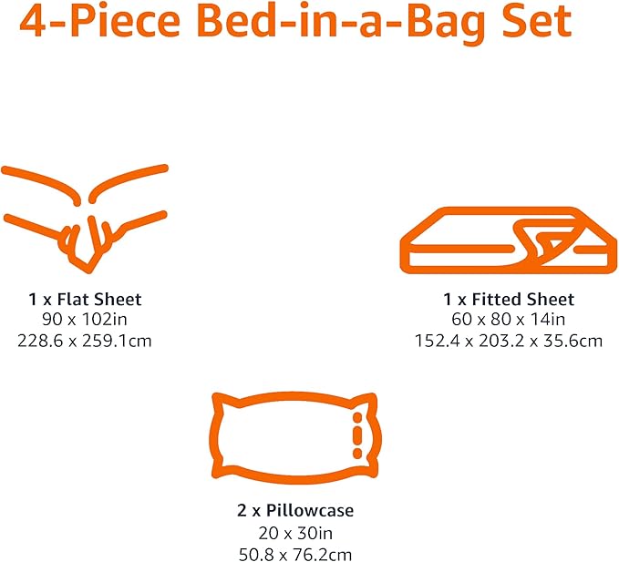Amazon Basics Lightweight Microfiber 4-Piece Bed Sheet Set, Plum, Printed, Queen AmazonBasics