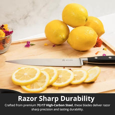 Yatoshi 15 Piece Black Knife Block Set - Pro Kitchen Knife Set Ultra Sharp High Carbon Stainless Steel with Ergonomic Handle