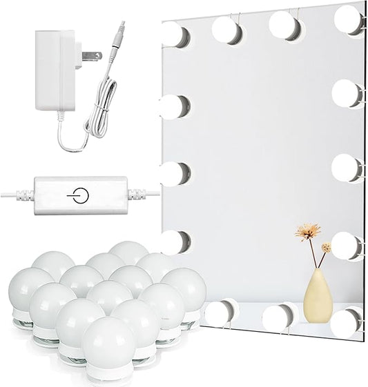 Waneway 14 Bulb Vanity Lights for Mirror, Plug-in Power Adapter & Touch Dimmer, 6,000K, 1350 Lumens (Mirror Not Included)