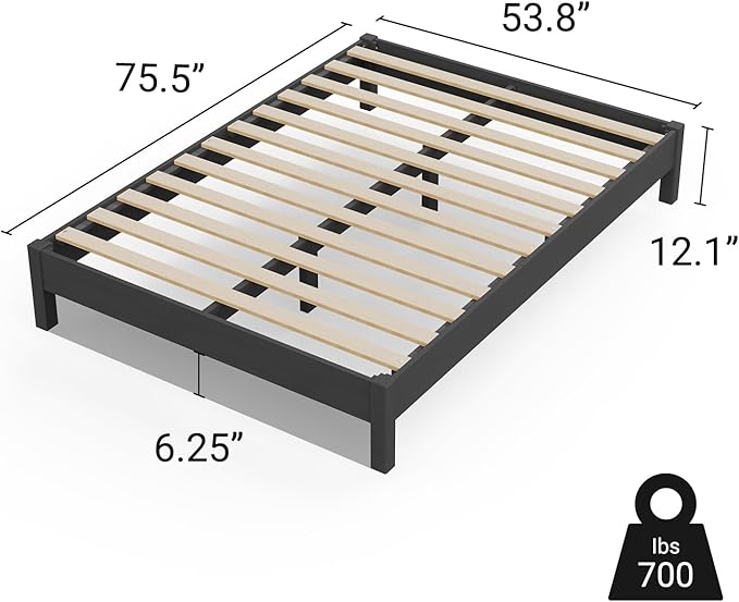 LIFEMENT Full Signature Wood Platform Bed Frame Black, Noise-Free, Under Bed Storage, No Box Spring Needed, Easy Assembly