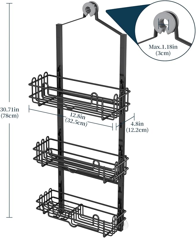 Consumest Shower Caddy Hanging – Rustproof Over Shower Head Hanger with Soap Holder and Hooks, Anti-Slip Shower Shelves for Storage, Bathroom Organizer for Apartment, Dorm, Black