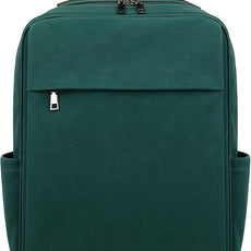 MASINTOR 15.6 inch PU Leather Laptop Backpack Purse for Women, Large College Casual Backpack Travel Bag Retro Green