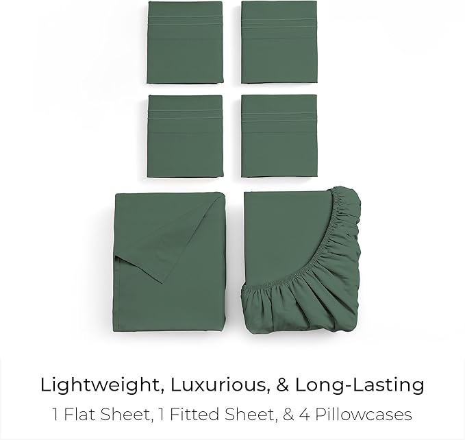 Mellanni California King Sheet Set - 6-Piece Iconic Collection Bedding, (Including 4 Pillowcases), 16-Inch Deep Pocket, Easy Care, Extra Soft, Cooling Sheets, Brushed Microfiber - Emerald Green