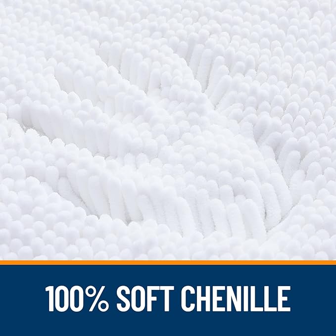 OLANLY Bathroom Rugs 34x21, Extra Soft Absorbent Chenille Bath Rugs, Rubber Backing Quick Dry, Machine Washable Bath Mats for Bathroom Floor, Tub and Shower, Home Decor Accessories, White