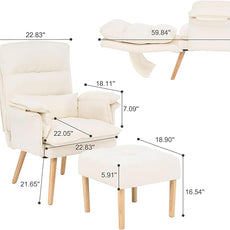 Modern Adjustable Accent Chair with Ottoman, Soft Fabric Reading Chair with Adjustable Backrest and Pillow, Comfy Lounge Chair with Armrests for Living Room, Bedroom, Apartment, Office, Dorm,Beige