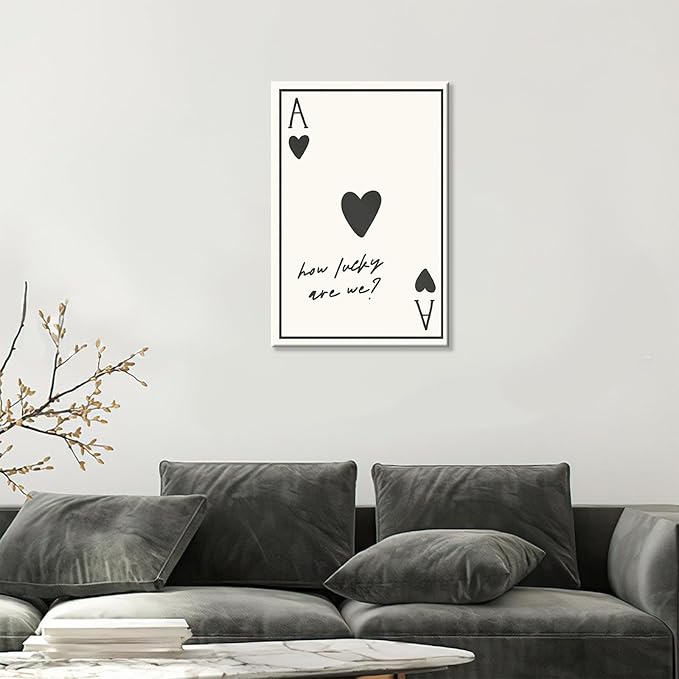 Vintage How Lucky Are We Wall Art Trendy Poker Posters Minimalist Ace of Hearts Decor Funny Inspirational Quotes Canvas Prints Lucky You Pictures for Dorm Bedroom Home Aesthetic 12x16in Unframed