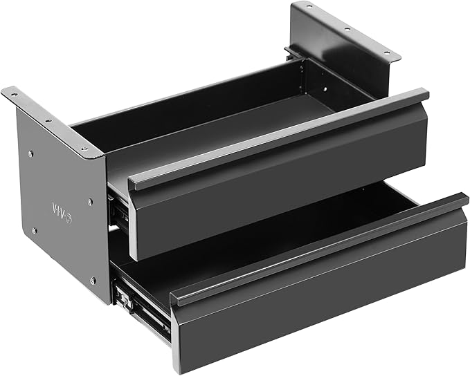 VIVO 16 inch Slide Out Dual Tier Desk Drawer, Under Desk 2 Layer Storage, Black, DESK-DR02