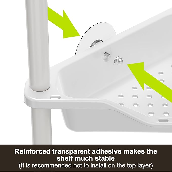 Orimade Rustproof 5 Tier Floor Standing Corner Shower Caddy Organizer, Plastic Metal Splicing Floor Corner Shelf Rack Stands for Bathroom, White
