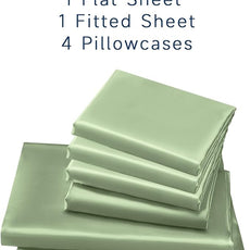 Satin Sheets Queen Size - 6 Pieces Luxury Silky Soft Bed Sheets, Wrinkle-Free Sage Green Satin Silk Sheet Set with 1 Deep Pocket Fitted Sheet, 1 Flat Sheet, 4 Pillow Cases