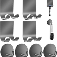Diesisa Razor Holder for Shower + Adhesive Wall Hooks, Premium 304 Stainless Steel Shower Razor Holder with Heavy Duty Waterproof Sticky Hooks for Hanging Towels, Coat, hat (4+4 Pack) - Grey