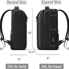 Expandable Travel Backpack, Business Laptop Backpack,Commute Backpack with USB Charging Port fit 15.6 Inch Laptop