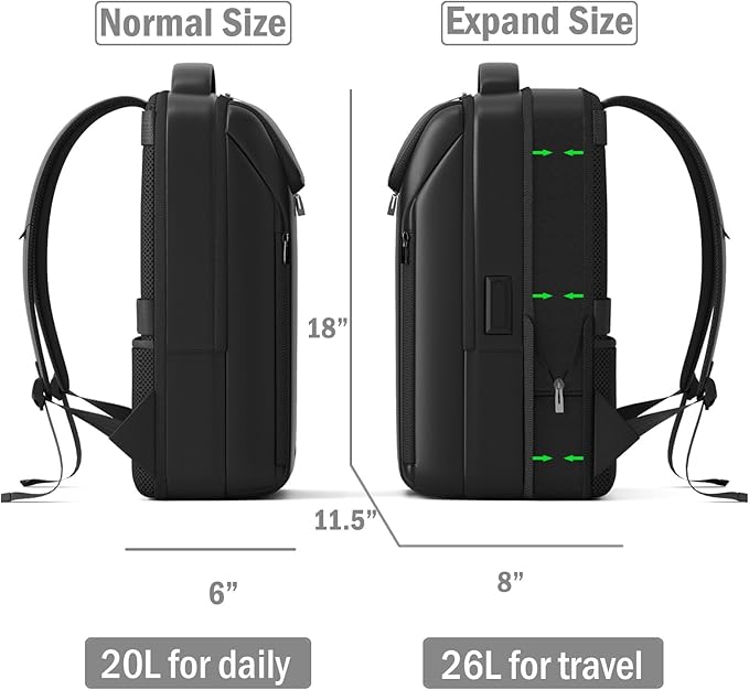 Expandable Travel Backpack, Business Laptop Backpack,Commute Backpack with USB Charging Port fit 15.6 Inch Laptop