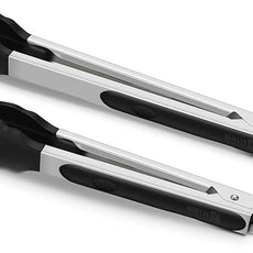 2 Pack Black Kitchen Tongs, Premium Silicone BPA Free Non-Stick Stainless Steel BBQ Cooking Grilling Locking Food Tongs, 9-Inch & 12-Inch