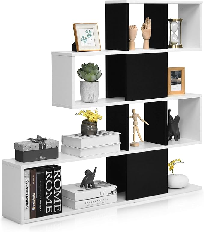 Tangkula 8 Cubes Bookshelf, Modern Ladder Corner Bookcase, 8-Cube Open Stepped Storage Bookcase, 5-Tier Display Shelf for Home Office, 47 x 8 x 43 Inch, Living Room Divider Booksheif