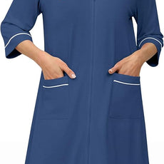 Ekouaer Zipper Robes for Women 3/4 Sleeve Housecoats Knee Length Bathrobe Lightweight Nightgown with Pockets S-3XL