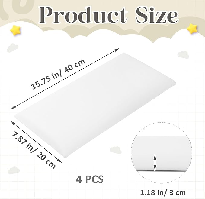 4 Pack Wall Padding for Playroom Peel and Stick Headboard 15.75" x 7.87" x 1.18" 3D Anti Collision Upholstered Wall Panels Self Adhesive Headboard Panel for Protection (White)