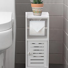 AOJEZOR Toilet Paper Holder Stand: Free Standing PVC Bathroom Cabinet - Small Bathroom Storage for Apartment Dwellers - White