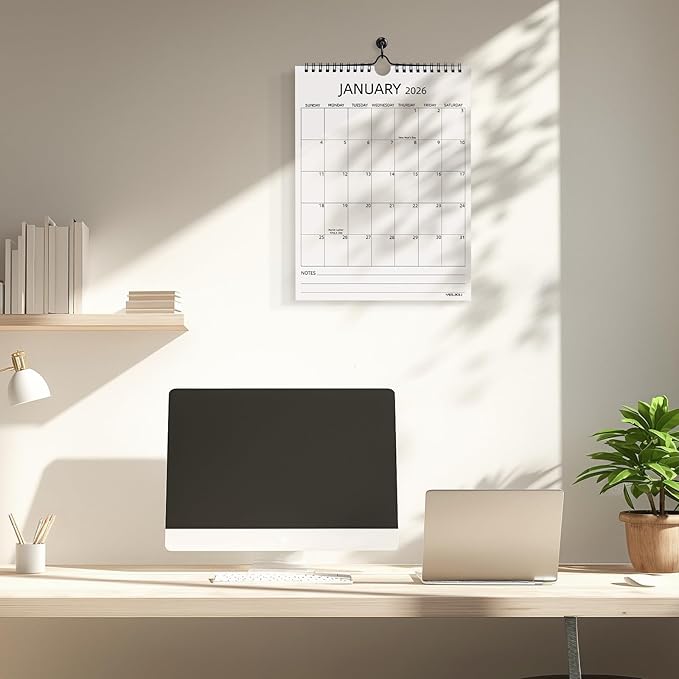 Wall Calendar 2026, 18 Months Calendar January 2026 to June 2027, 8.5"×11" Hanging Calendar for Home Office School Planning (Simple, Vertical)