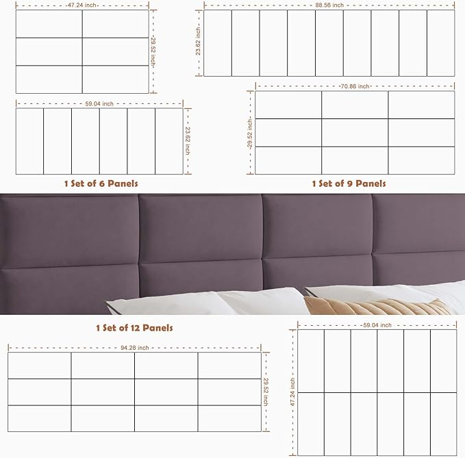 IFNOW Wall Mounted Upholstered Headboard Full, 3D Peel and Stick Soundproof Panels, Reusable and Removable Padded Leather Bed Headboard, 6 Panels 9.84" x 23.62", Dark Purple