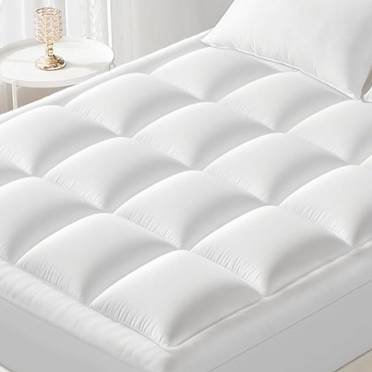 YUGYVOB California King Mattress Topper - 600GSM Extra Thick Cooling & Breathable Mattress Pad with Deep Pocket 8"-21" & Soft Down Alternative Filling, White