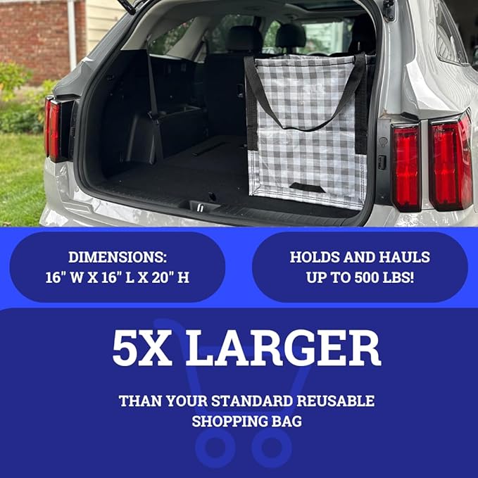 DURASACK Heavy Duty Storage Tote Bag 22-Gallon Rugged Woven Polypropylene Moving Bag, Reusable Self-Standing Design, Holds up to 500 Pounds, Single, Gingham Gray