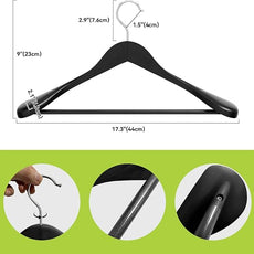 Solid Wood Suit Hangers, 10 Pack, Coat Hangers with Non Slip Trouser Bar, 360° Swivel Hook, Heavy Duty Wide for Suit, Coat, Jacket, Trousers, Pants,17.3