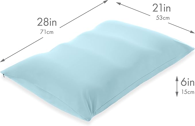 PILLOWY Premium Microbead Bed Pillow, X-Large Extra Fluffy But Supportive - Ultra Comfortable Sleep with Silk Like Anti Aging Cover 85% Spandex/ 15% Nylon Breathable, Cooling Sweet Baby Blue