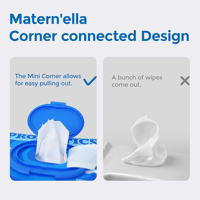 matern'ella Flushable Wipes Extra Large Corner-Connected Wet Wipes Plant Based Fibers With Probiotics Fragrance Free Sewer Safe Butt Wipe Adult 8 Packs of 80