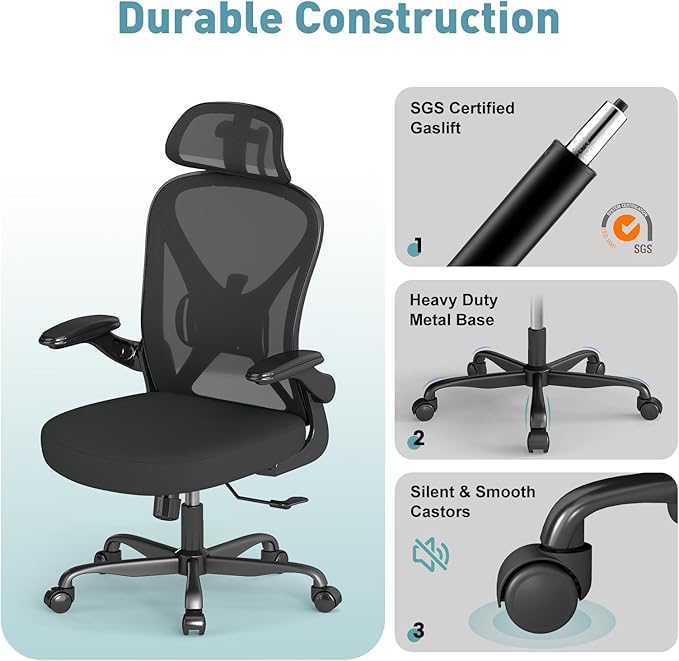 ZZH Ergonomic Office Chair Set of 10 with Adjustable Lumbar Support and Headrest, Mesh Home Office Desk Chair with Wheels and Flip-up Arms, Black