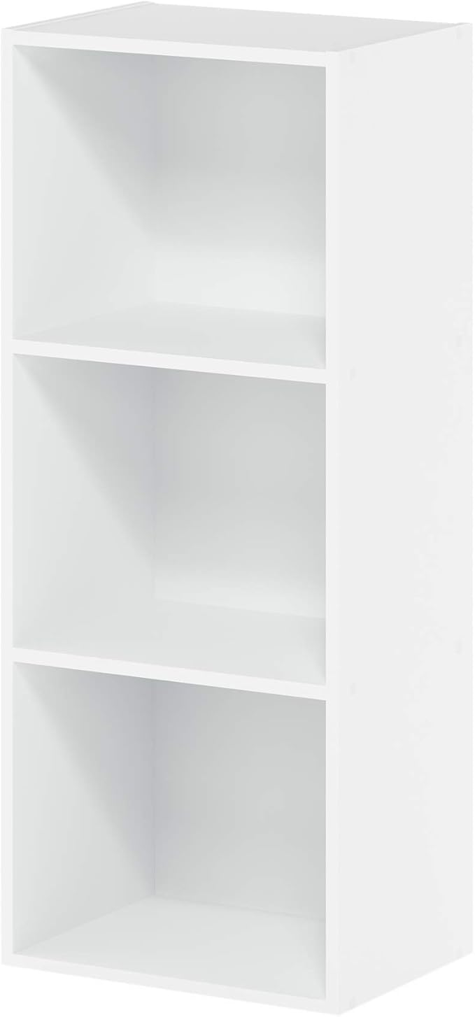 Furinno LUDER Book Shelf, 3-Cube Bookshelf, Bookcase with Open Shelves, 9.3 x 12 x 31.5, for Living Room, Bedroom, Home Office, White