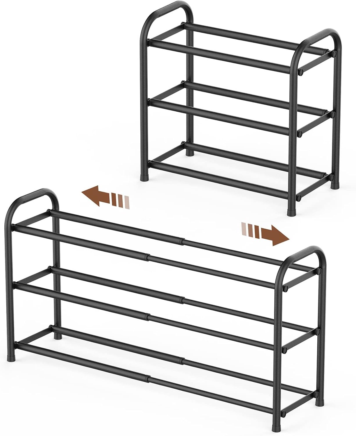 Gonfoam 3-Tier Expandable Shoe Rack,Adjustable Shoe Shelf Storage Organizer Heavy Duty Metal Free Standing Shoe Rack for Entryway Closet Doorway (Black) Dormly