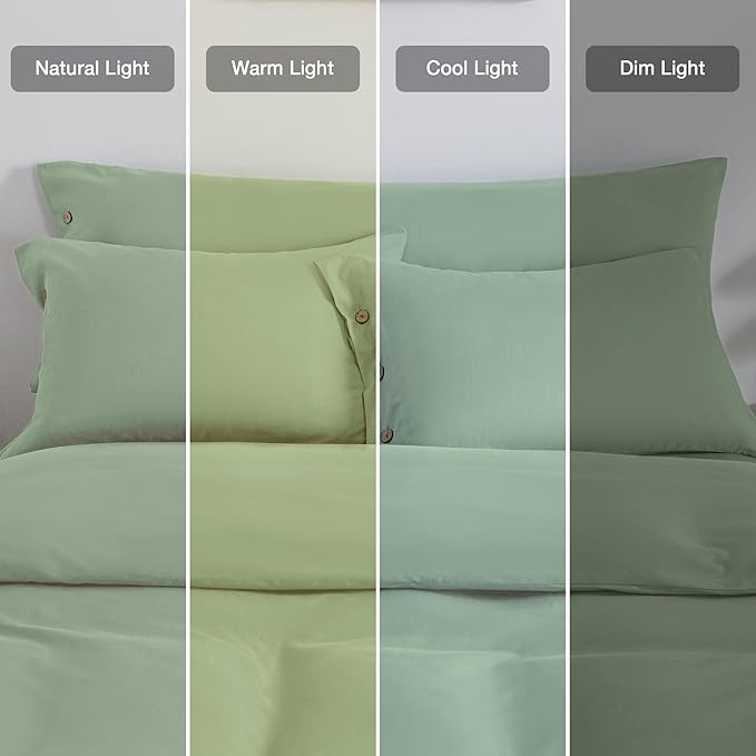 JELLYMONI Pillowcases King Set of 2 Cotton Button Pillow Covers 20×36in Light Green Bed Pillow Cases 100% Washed Cotton Soft Breathable (Pillows are not Included)