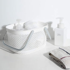 rejomiik Portable Shower Caddy Basket, Plastic Organizer Storage Tote with Handles for Bathroom, College Dorm, Kitchen, White