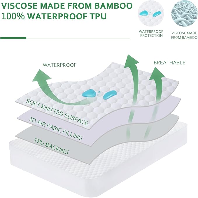 Moonsea Twin XL Mattress Protector, Eco-Friendly, 3D Air Smooth Fabric, Breathable, Noiseless, Deep Pocket, Waterproof