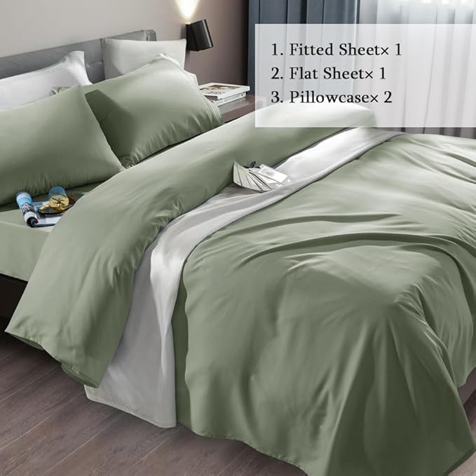 SONORO KATE Bed Sheet Set Super Soft Microfiber 1800 Thread Count Luxury Egyptian Sheets Fit 18-24 Inch Deep Pocket Mattress Wrinkle-6 Piece (Sage, Twin XL)