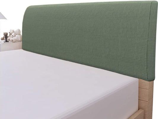 Easy-Going Stretch Bed Headboard Cover,Small Square Jacquard Headboard Slipcover, Dustproof Bed Head Cover for Bedroom (Queen,Greyish Green)